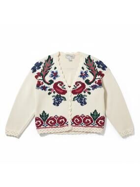 Deadstock Vintage 80s Nuggets L Cardigan Sweater Cottage Granny Floral Cotton